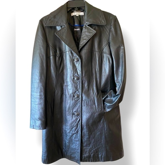 Wilson’s Vintage Leather Trench Coat Black Thinsulate Insulation Large L… - Picture 3 of 16
